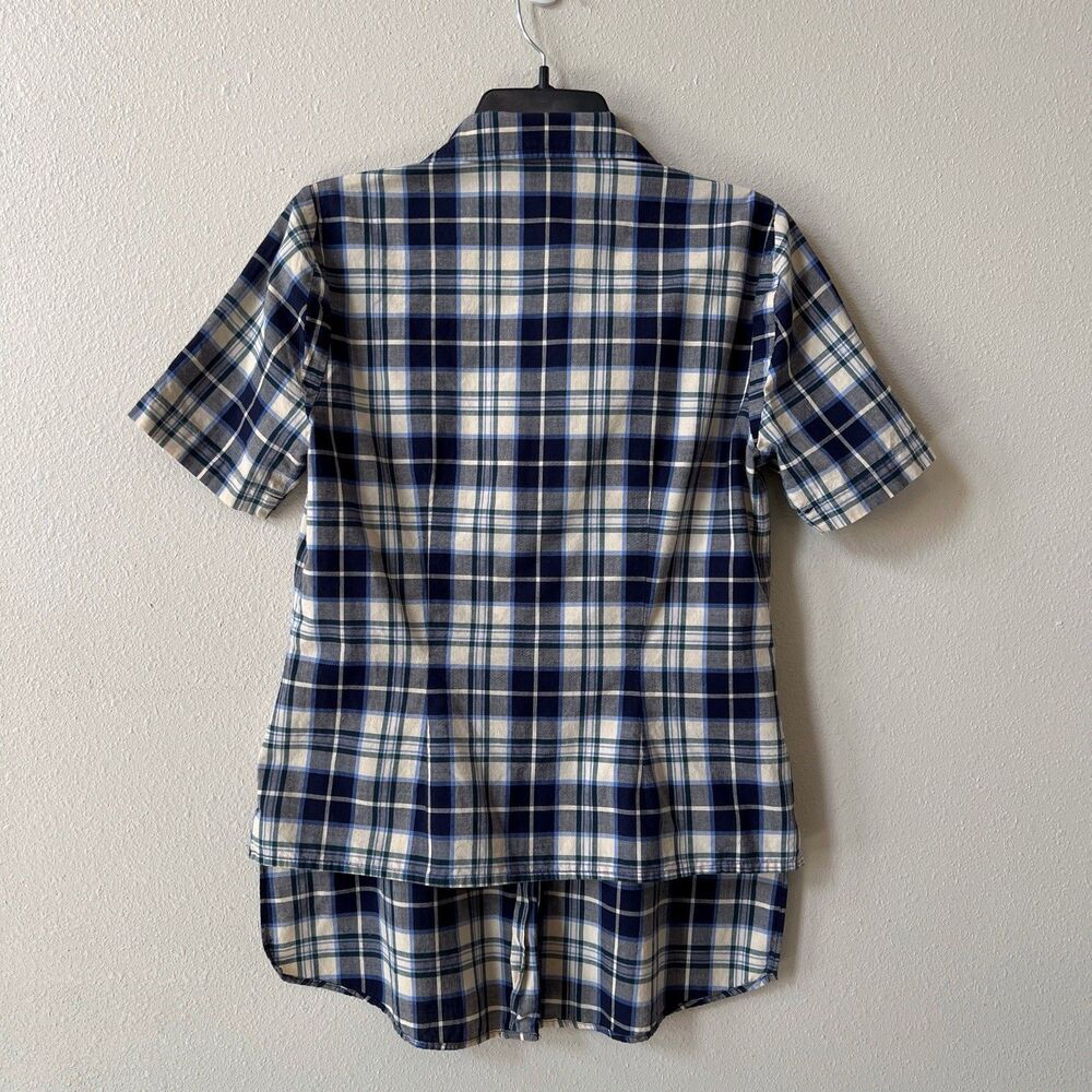 Vintage Laura Ashley UK Plaid Button Up Shirt 6 High Low Hem Short Sleeve Tunic - Picture 6 of 9